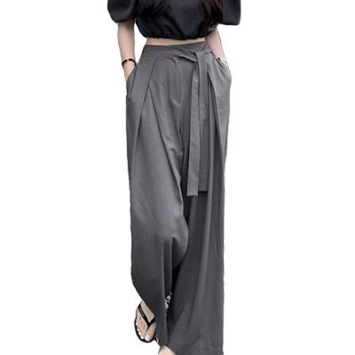 China Anti-Wrinkle Suit Panty For Women Korean Chic All-match High Waist Pleated Lady Wide Leg Casual Pants Asymmetric Broom Pants for sale