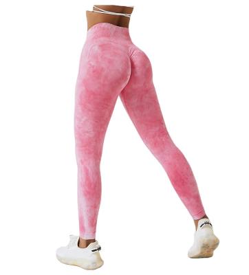 China Breathable Women's Ruched Butt Lifting Tummy Control Waist Tops Gaiters Seamless Pants Tie Waist Tops Dye Running Sportswear for sale