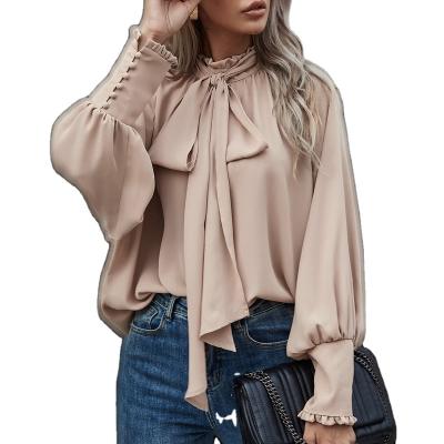 China Anti-pilling Women Sheaths Long Ladies Full Women's Casual Elegant Oversized Custom Made Women's Clothing Loose Fashionable Woven Chiffon Blouse for sale