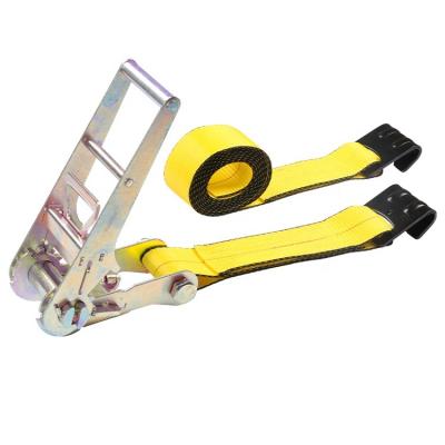 China Cargo Security 4 Inch Long Handle Ratchet Strap Assembly With Flat Hooks for sale