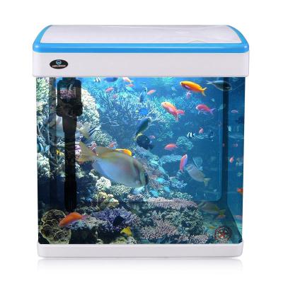 China Viable Hot Selling White Glass Aquarium 3 In 1 Mini Glass Fish Tank With Lid For Wholesales for sale