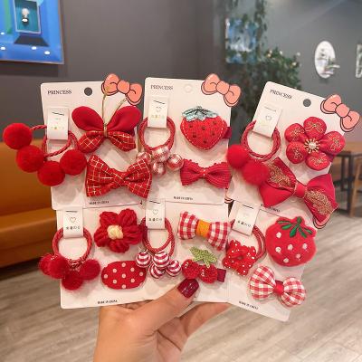 China Hair Clips And Ties 2022 New Year Red Color Hair Clips And Hair Ties Bow Flower Hair Clips For Toddle Girls for sale