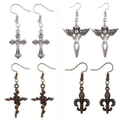 China Punk Christian Cross Earrings Rose Pendant Angel Wings Shaped Gothic Pattern Retro Skull Stud Earrings For Women Men for sale