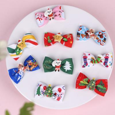 China Christmas tree snow element hair cut 2021 Christmas boutique hair bows clips grosgrain ribbon hair clip accessories for babies for sale