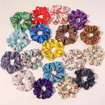 China Christmas Soft Hair Ring Ponytail Holder Designer Print Rubber Elastic Scrunchies For Women for sale