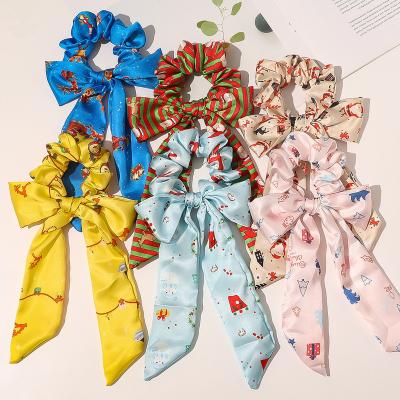 China Sweetly 18 Designs Scrunchy Christmas Pattern Hair Rope Ties Accessories Bowknot Ribbon Elastic Hair Bands Cloth Hair Scrunchies for sale