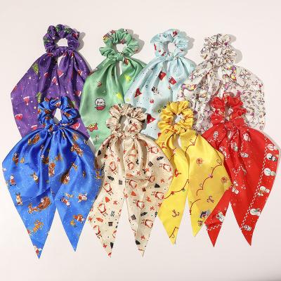 China New Christmas Printing Scrunchy Hair Ties Triangle Ribbon Soft Rubber Hair Ties Three-Dimensional Scrunchies for sale