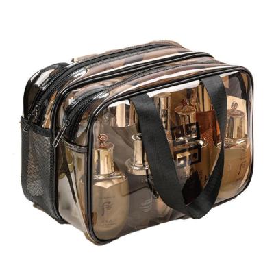 China Behind Doors/On Walls Large Capacity Black PVC Makeup Wash Bag With Zipper Cosmetic Bag Women Washing Bag for sale