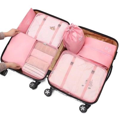 China Portable Travel Packing Durable Cubes 7 Pieces Set Travel Organizer Storage Bags Polyester Set Storage Bags For Clothes Organizer for sale