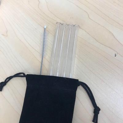 China Viable Clear Color 8mm Starw Viable Glass Bag Drinking 4PCS Straw Set With Linen Velvet and Stripper for sale