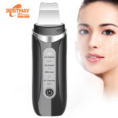 China DEEP CLEANSING EMS Face Peeling Heat Vibration Machine Handheld Ultrasonic Skin Scrubber for sale