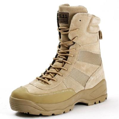 China Wearproof Brown Military Boots Hiking Use , Military Style Boots Cowhide Nylon Canvas for sale