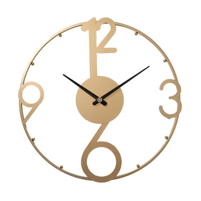 China Antique modern minimalist home watch office bedroom wall clock living room style creative digit around hollow quartz clock for sale