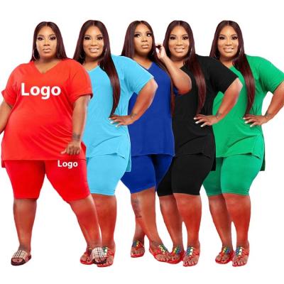 China 2021 Women's Clothing Women's 2 Piece Set Short V-Neck L-5XL Solid Color QUICK DRY Two Piece Set Plus Size Two Piece Outfit for sale