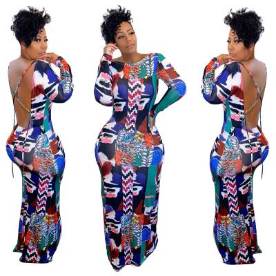 China Spring Fashion Washable Party Dress Women Sheath Long Long Backless African Print Dresses In Full Istanbul ODM/OEM Casual for sale