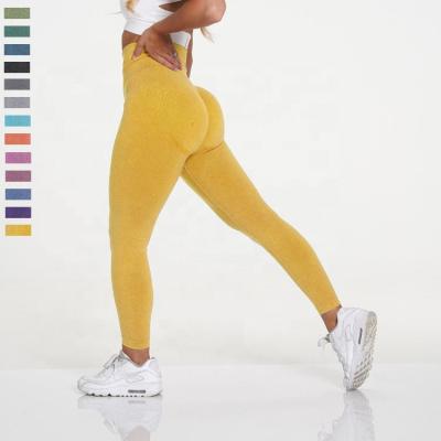 China Breathable Custom High Booty Solid Color Logo Yoga Pants Seamless Lift Up Gaiters Compression Tights For Women for sale