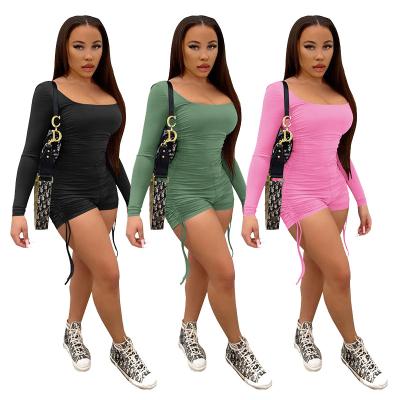 China Wholesale Summer U Neck Sexy Women's Playsuit Solid Color Sleeve Shorts Rompers Overalls QUICK DRY Long for sale