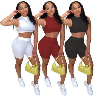 China Anti-Pilling Custom Logo Womens Clothing 2 Piece Set Plus Size Two Piece Shorts Set Tracksuit Crewneck Crop Top And Shorts Slim Fit Sportswear for sale