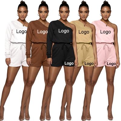 China Sexy Breathable Fashionable Sports Casual Plus Size Women Two Piece Sets Solid Color Outfits 2 Piece Sets Long Sleeve Tops And Drawstring Shorts for sale