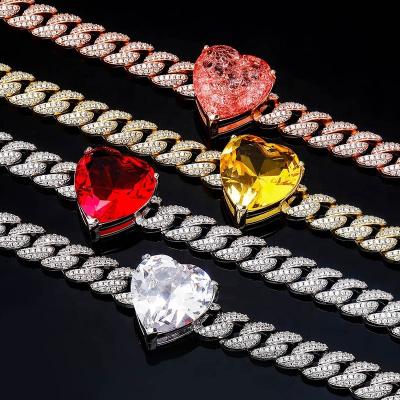 China New Hiphop Heart Necklace With 9mm Cuban Chain Outlet High Quality Iced Out Zircon Hip Hop Fashion Jewelry Gift The Full for sale