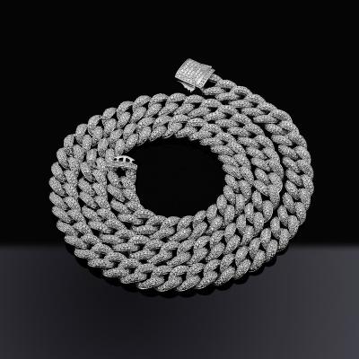 China Hiphop 3 Rows Zircon Around Cuban Link Necklace High Quality Jewelry Men's Daily Gift Hip Hop Accessories for sale