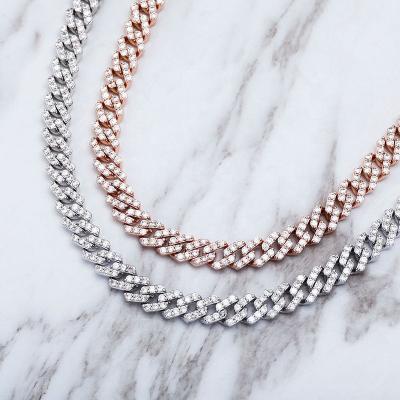 China Hiphop Chokers Necklace Cuban Link Chain Rose Gold Silver Color 10mm Iced Out Zircon Jewelry For Gift 14