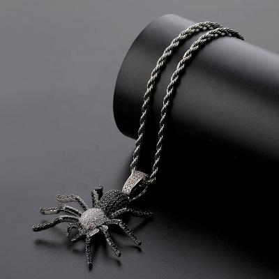 China New Hiphop Iced Out Micro CZ Spider Pendant Necklace Men Paved Hip Hop Gold Silver Color Bling Charm Chains Jewelry for sale