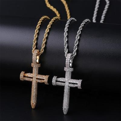 China Hiphop Iced Out Silver Color Charm Chains Jewelry Gift Out Of CZ Micro Paved CZ Men's/Women's Necklace Pendant Cross Stud Bling Hip Hop for sale