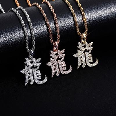 China NEW HIP HOP Pendant High Quality Hiphop Personality Iced Out AAA+CZ Chinese Characters Long Pendant Jewelry for sale