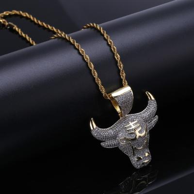 China Fashion Hiphop Cubic Zirconia Iced Out Taurus Demon King Pendant Hip Hop Jewelry Statement Necklace Bling Chain Gift For Man for sale