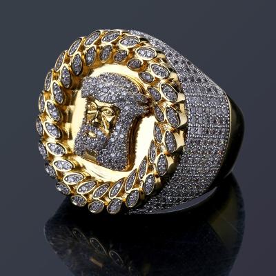 China New Arrival Hip Hop Men's Ring Copper Gold Color Micro Paved AAA CZ Stone Pharaoh Round Rings With 8 9 10 11 12 for sale