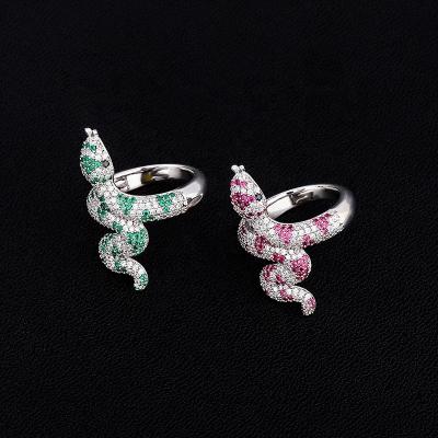 China Hiphop NEW HIP HOP AAA+ CZ plated high quality iced out charm chromatic color Serpentine Men and woman Ring Jewelry for sale