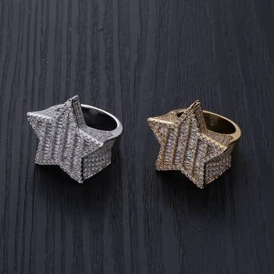 China New Hiphop Iced Out Super Star Rings For Men/Women Micro Gold Silver Paved Color To Finish Cubic Zircon Charm Hip Hop Jewelry Ring Gifts for sale