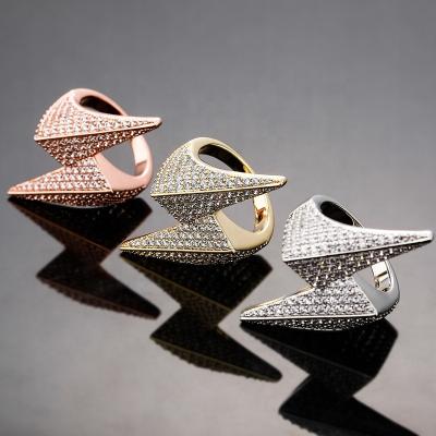 China New Hiphop Iced Out Lightning Ring Full Iced Out Micro Pave CZ Rings In Yellow Gold High Quality Hip Hop Fashion Jewelry For Men for sale