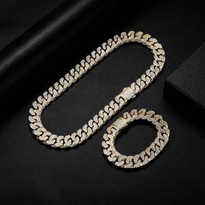 China Hiphop Jewelry Diamond Iced Out Collana 18K Cuban Link Chain Necklace Hitter [CN10046-14mm] HipHop Bling 18inch For Women Men for sale