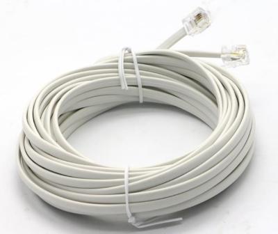 China Telephone Rj11 Flat Telephone Cable, With 4p4c 2 ​​Plugs Two Sides, White Color for sale