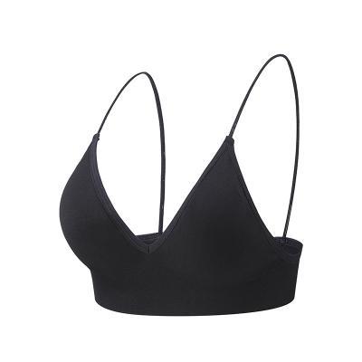 China Women's Bralette Deep-V Casual Bra One Piece Padded Yarn Strappy Comfy Cami Bra Top Free Sleep Stretch Soft Bra Bikini for sale