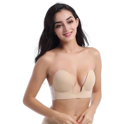 China Deep Plunge Strapless Adhesive Invisible Bra One Piece Backless U Lift Up Reusable Sticky Bras Magic Bra For Women for sale