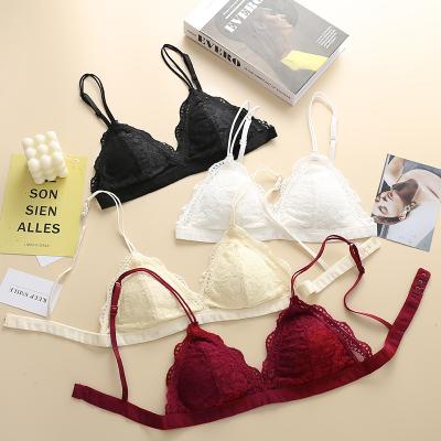 China New QUICK DRY Thin French Style Bralette Triangle Cup Bra Women Girls Lace Up Soft Deep V Underwear Lingerie Bra for sale