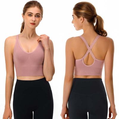 China QUICK DRY Women's Sports Cross Back Padded Straps Crop Tank Top Bra For Yoga Workout Gym Fitness Plus Size Underwear S-2XL for sale