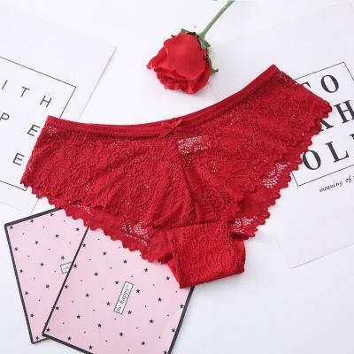 China Breathable Women's Sexy Lace Bikini Briefs Panties Low Rise Plus Size Underwear Panties Thongs Sheer G-String for sale