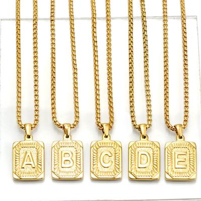 China CLASSIC 18K Gold Plated Jewelry New Rectangle Custom Personalized 26 Letters Initial Necklace Stainless Steel Mens Womens Pendants For Men for sale