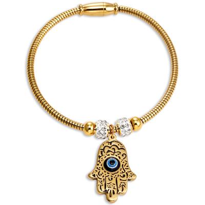 China CLASSIC New Design Stainless Steel Charms 18K Gold Plated Fatima Hamsa Hand Bracelet Magnetic Bangle Wholesale for sale