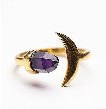 China FASHIONABLE Design RA001 New Moon Cuff Ring Anillo Mujer Crystal Natural Stone Amethyst Ring Jewelry Purple Women Wholesale for sale