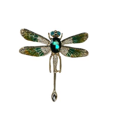 China ALLOY Vintage Jewelry Pretty Green Enamel Insect Statement Big Brooch Women Rhinestone Dragonfly Brooches Pins Broches Para Mujer for sale