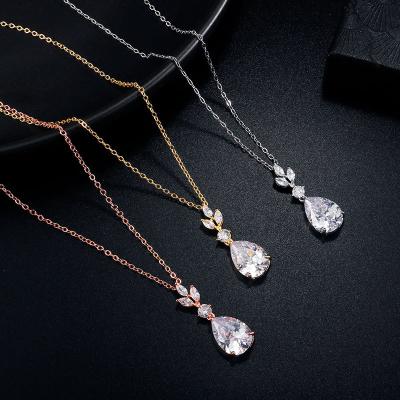 China Crystal Zircon Cubic Zirconia Waterdrop CZ Bridal Pending Necklace Rose Gold CLASSIC Wedding Wholesale Jewelry Elegant Party Prom for sale