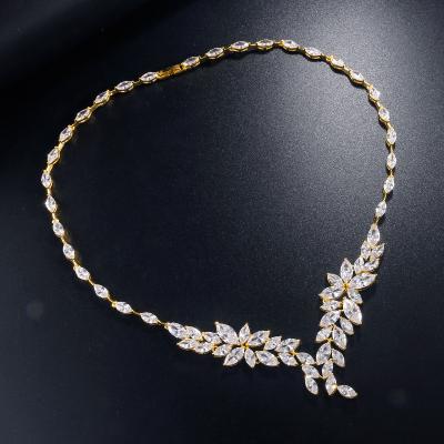 China FASHIONABLE Princess Luxury Cubic Zirconia Teardrop Marquise Cut Zircon Floral Vine CZ Jewelry Wedding Bridal Necklace Women for sale