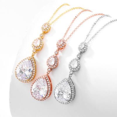 China Luxury Zircon Pendant Teardrop Necklace Women 18K Gold Plated Bridal Pear Shaped TRENDY CZ Zircon Statement Jewelry for sale