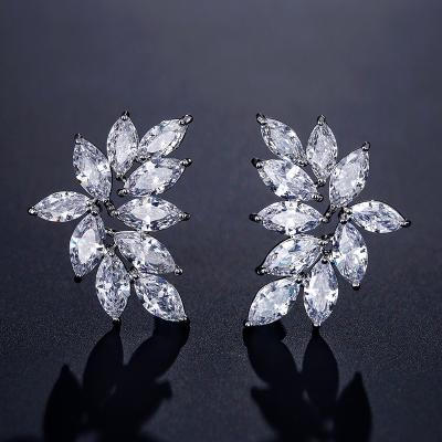 China Wedding FASHIONABLE High Quality Sparkly Brass Zircon Wedding Bridal Marquise Leaf CZ Zircon Jewelry Bridesmaid CZ Cluster Earrings for sale