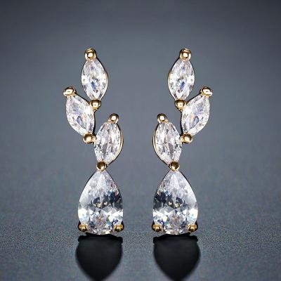 China Wholesale Luxury Jewelry Romantic CZ Crystal Teardrop Zigzag Leaf Marquise Zircon Cut To Shape Pear Drop Earrings Zircon for sale